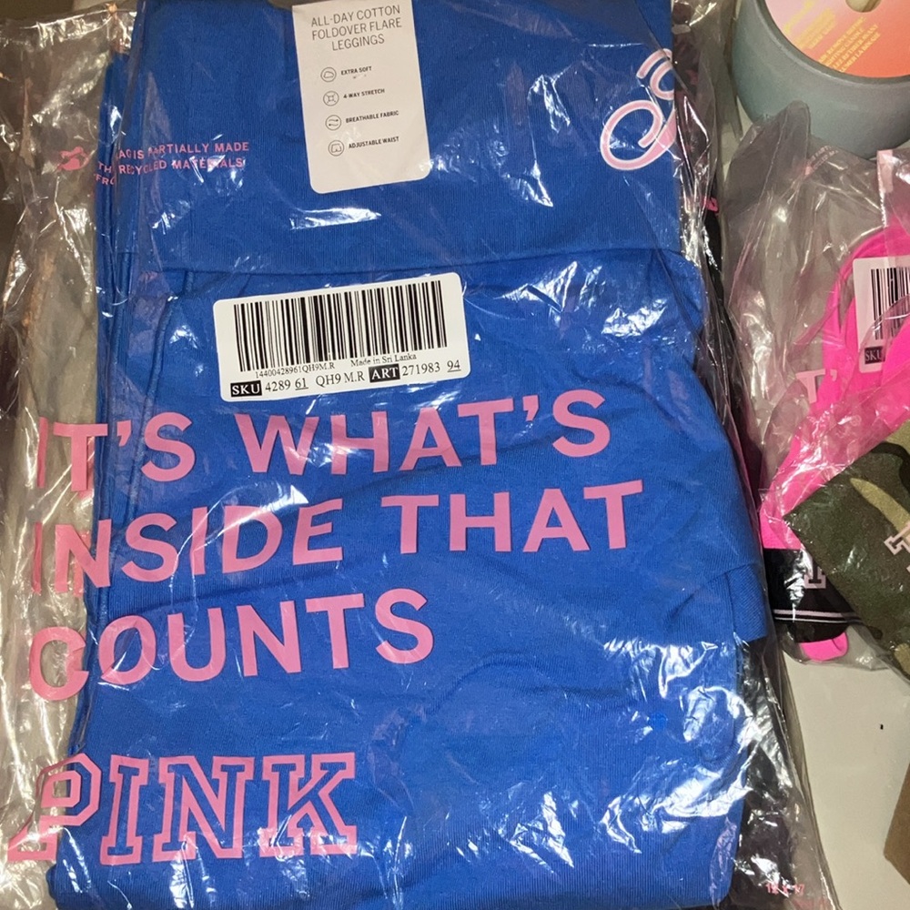 🔥VS Pink LTD EDITION ✨Pink Friday✨ cotton foldover flare leggings sz M NWT - Picture 7 of 8